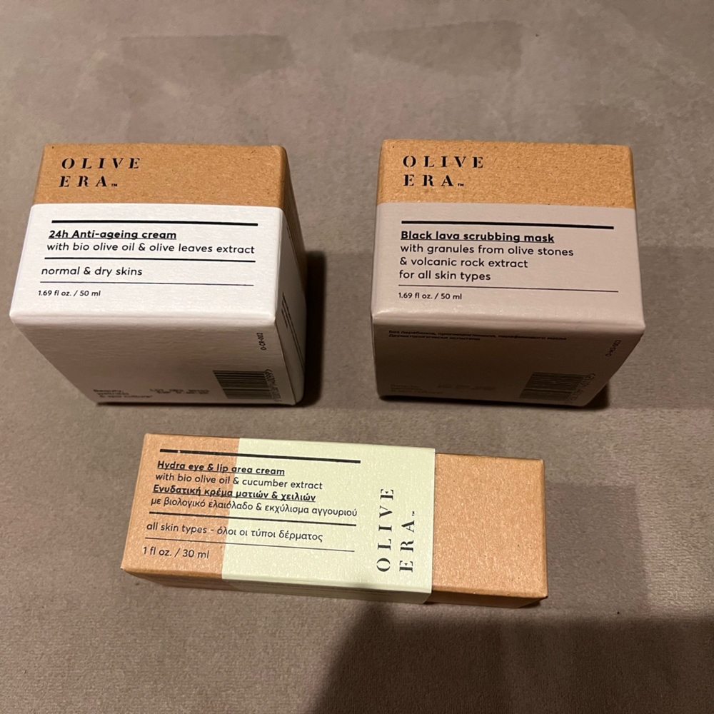 Olive Era  bundle - 24h anti-aging, lava scrubbing mask, hydra eye/lip cream